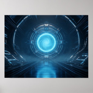Golden Cosmic Vortex on Black Abstract Poster