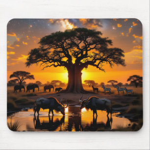 Golden Cosmic Watering Hole Sunset Mouse Mat