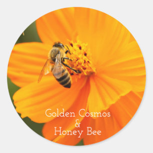 Golden Cosmos & Honey Bee [Round Seal] Classic Round Sticker