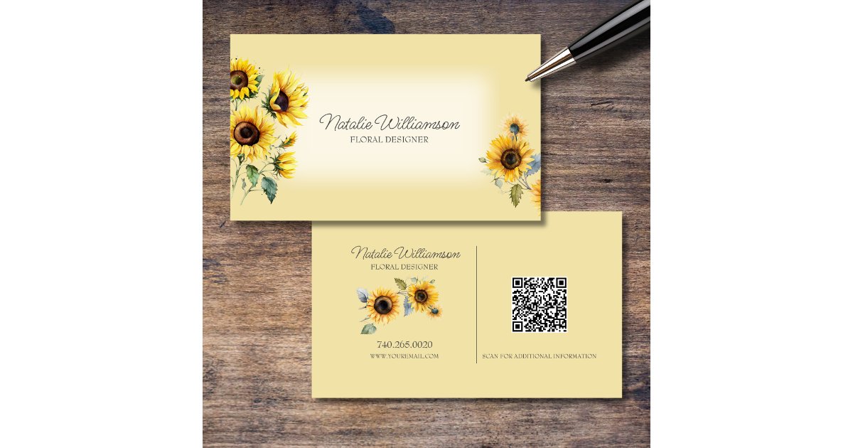 Golden Country Sunflowers QR Code Business Card | Zazzle