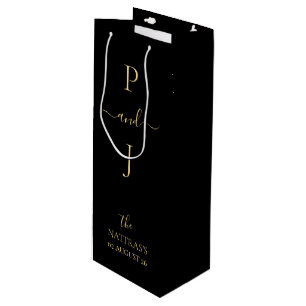 Golden Couple's Initials Elegant Monogram Wine Gift Bag