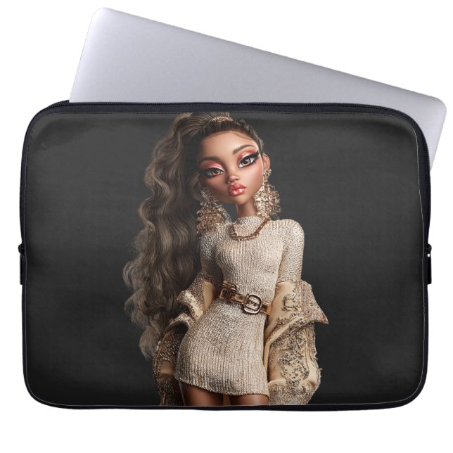 Golden Couture Portrait Laptop Sleeve (Front)