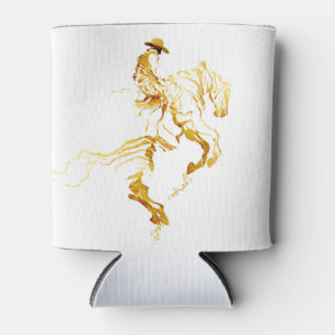 Golden Cowboy on Rearing Horse Can Cooler