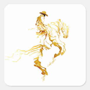 Golden Cowboy on Rearing Horse  Square Sticker