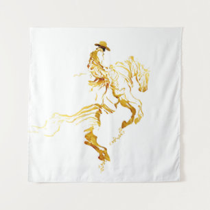 Golden Cowboy on Rearing Horse Tapestry