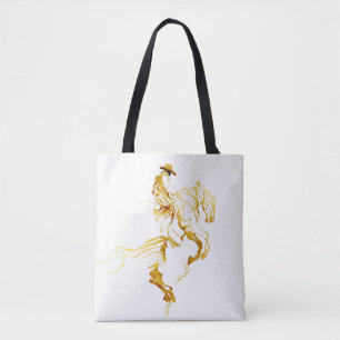 Golden Cowboy on Rearing Horse Tote Bag