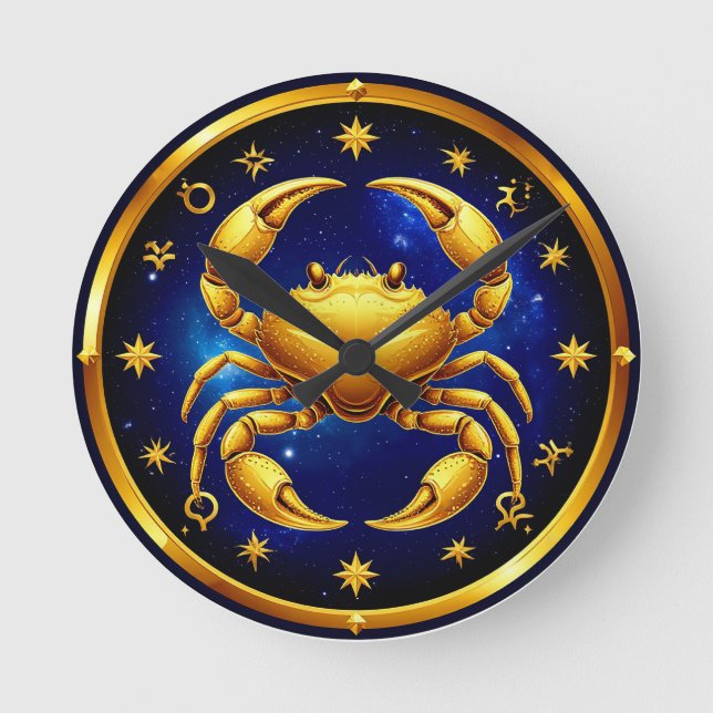 Golden Crab Cosmic Zodiac Round Clock (Front)