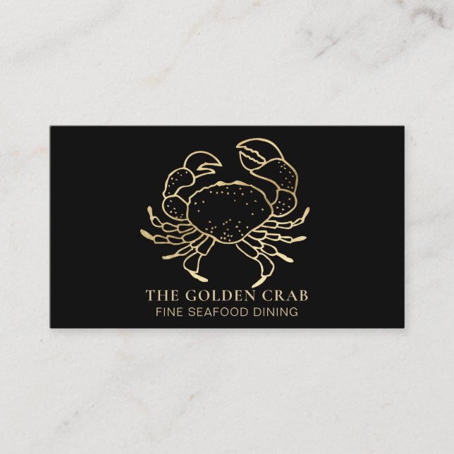 *~* Golden Crab Fine Dining by The Sea Black Business Card (Front)