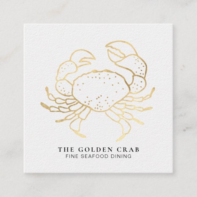 *~* Golden Crab Fine Dining by The Sea White Gold Square Business Card (Front)
