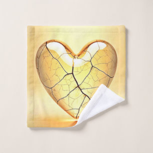 Golden Cracked Heart Art Bath Towel Set