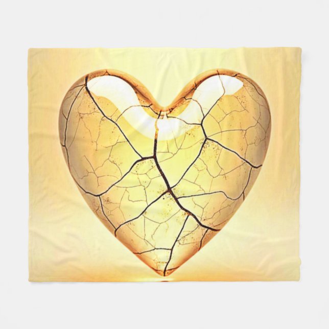 Golden Cracked Heart Art Fleece Blanket (Front (Horizontal))