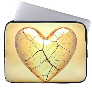 Golden Cracked Heart Art Laptop Sleeve