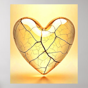 Golden Cracked Heart Art Poster