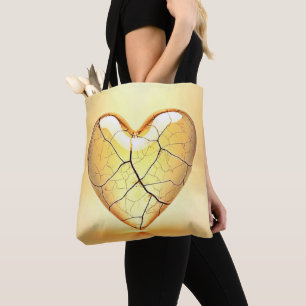 Golden Cracked Heart Art Tote Bag