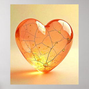 Golden Cracked Heart Glow Poster