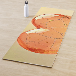 Golden Cracked Heart Glow Yoga Mat