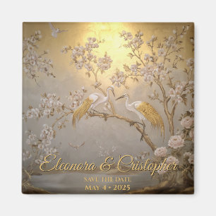 Golden Cranes and Blossoms Japanese Save the Date  Magnet