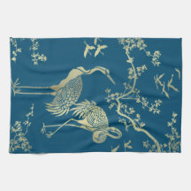 Golden cranes Art, Blue background 