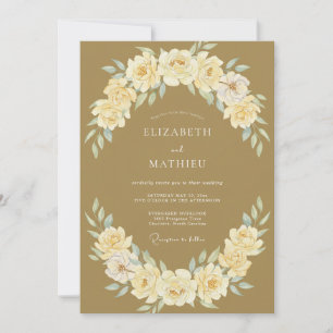 Golden Cream Wreath Wedding Invitation