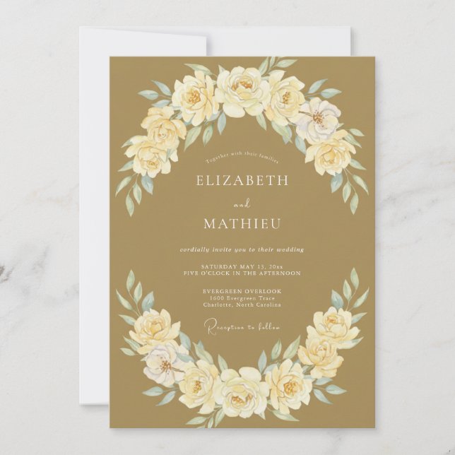 Golden Cream Wreath Wedding Invitation (Front)