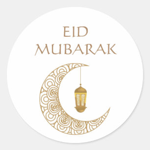 Golden Crescent Lantern Eid Mubarak Islamic Gift Classic Round Sticker