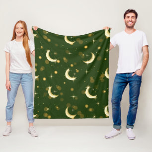 Golden Crescent Moon Bokeh - Celestial Starry Fleece Blanket