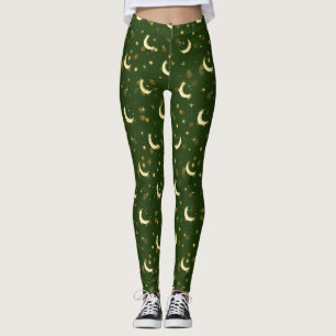 Golden Crescent Moon Bokeh - Celestial Starry Leggings