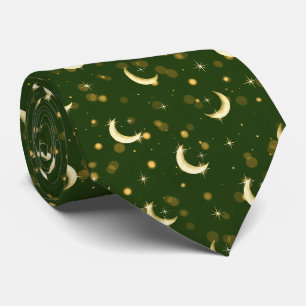 Golden Crescent Moon Bokeh - Celestial Starry Tie