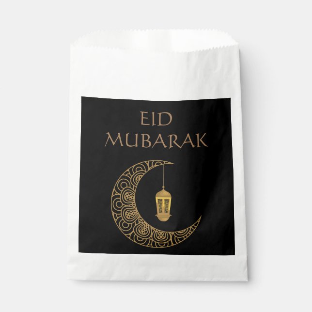 Golden Crescent Moon & Lantern Eid Mubarak Islamic Favour Bags (Front)