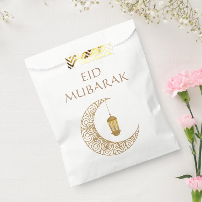 Golden Crescent Moon & Lantern Eid Mubarak Islamic Favour Bags (Sealed)