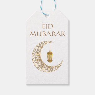 Golden Crescent Moon & Lantern Eid Mubarak Islamic Gift Tags