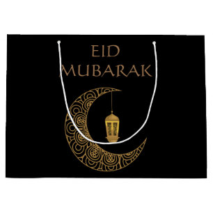 Golden Crescent Moon & Lantern Eid Mubarak Islamic Large Gift Bag