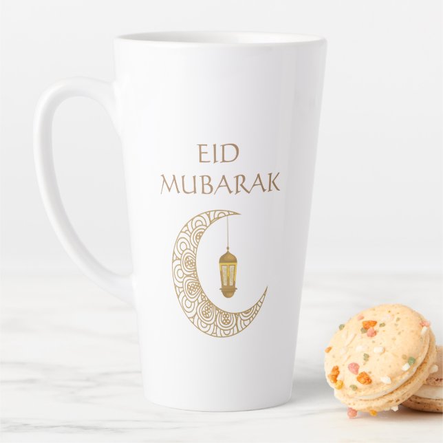 Golden Crescent Moon & Lantern Eid Mubarak Islamic Latte Mug (In Situ)