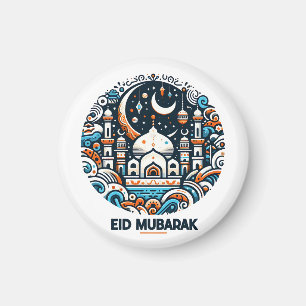 Golden Crescent Moon & Lantern Eid Mubarak Islamic Magnet