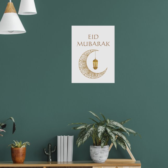 Golden Crescent Moon & Lantern Eid Mubarak Islamic Poster (Living Room 1)