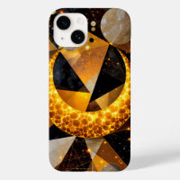 Golden Crescent Moon with Cosmic Geometric Stars