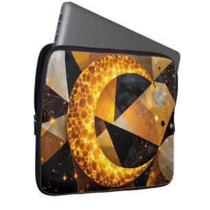 Golden Crescent Moon with Cosmic Geometric Stars Laptop Sleeve