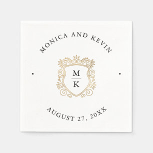 Golden Crest   Elegant Black and White Wedding Napkin