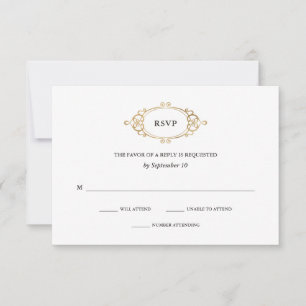 Golden Crest Elegant Black and White Wedding RSVP Card