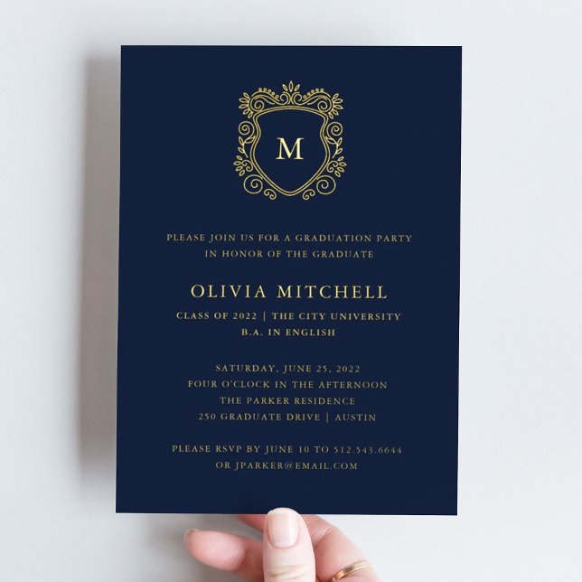 Golden Crest | Elegant Navy Graduation Party (Creator Uploaded)