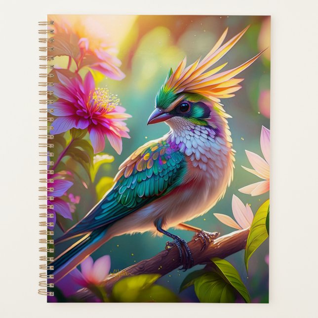 Golden Crested Green Headed Finch Fantasy Bird Planner (Front)