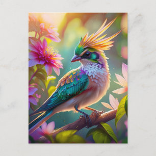 Golden Crested Green Headed Finch Fantasy Bird Postcard