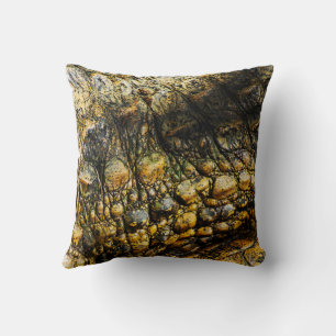 Golden Crocodile Skin Texture Close Up Cushion