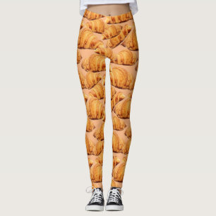 Golden croissant, bakery seamless pattern. leggings