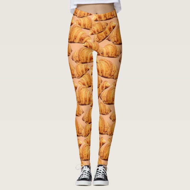 Golden croissant, bakery seamless pattern. leggings (Front)