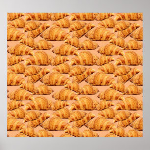 Golden croissant, bakery seamless pattern. poster