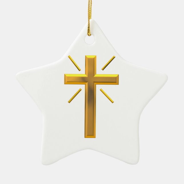 Golden Cross 4 Ceramic Tree Decoration (Front)