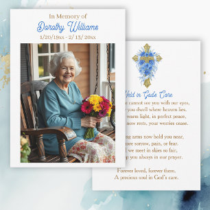 Golden Cross and Flowers Memorial Keepsake Card