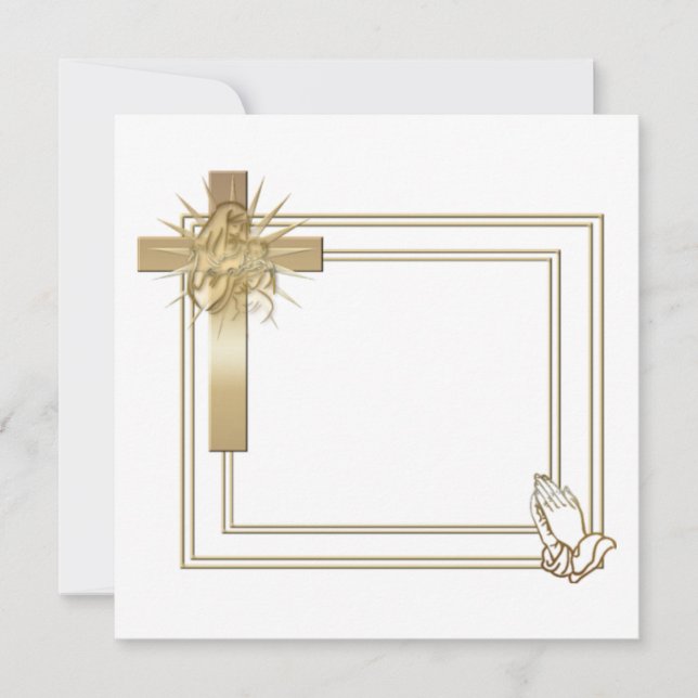 Golden cross and praying hands invitations (Front)