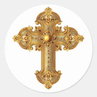 Golden Cross Catholic Christian Religious Art Classic Round Sticker